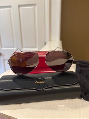 Cartier Aviator Sunglasses with Silver Frame and Brown Lenses